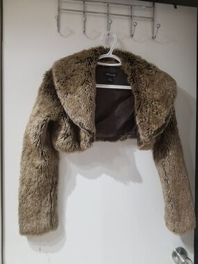 Gilded Intent Cropped Teddy Jacket in Taupe-Brown